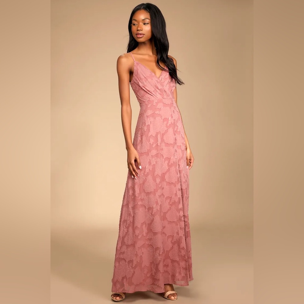 Lulu’s Cue the Romance Rose Pink Floral Burnout Maxi Dress